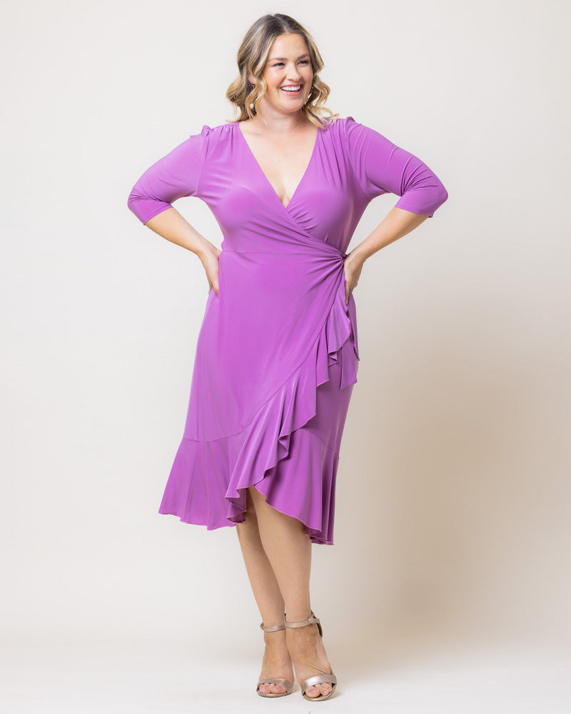 Kiyonna Plus Size Whimsy Ruffled Midi Wrap Dress