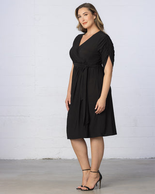 Eden Faux Wrap Dress  in Black Noir
