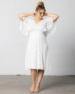 Genevieve Lace Flutter Sleeve Midi Dress in Pearl