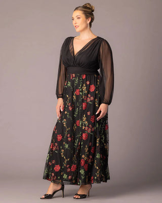 Isabella Embroidered Mesh Gown in Briar Rose