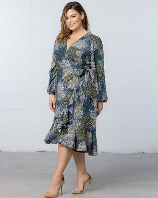 Julia Long Sleeve Wrap Dress in Blue Impressionist Print