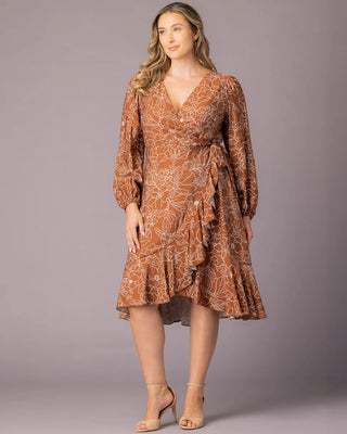 Julia Long Sleeve Wrap Dress in Chocolate Floral Print