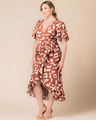 Alexandra Faux Wrap Dress in Chocolate Abstraction