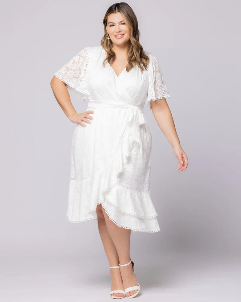 Palermo Lace Faux Wrap Cocktail Dress White / 3X (22-24)