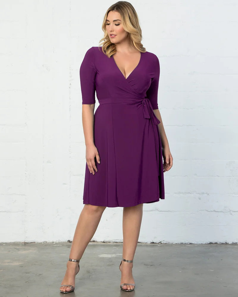 Kiyonna Women's Essential Wrap Dress Plum Passion