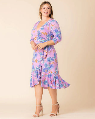 Flirty Flounce Wrap Dress in Lilac Tropical Florals