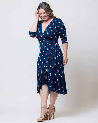 Flirty Flounce Wrap Dress in Navy Dot Duo