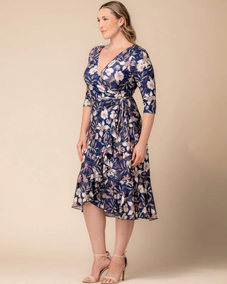 Flirty Flounce Wrap Dress in Soft Navy Florals