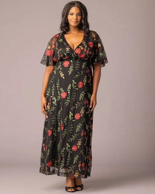 Embroidered Elegance Evening Gown in Briar Rose