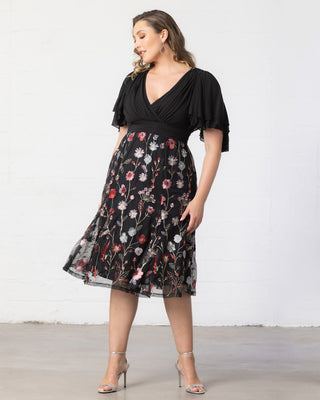 Lillian Embroidered Cocktail Dress in Bordeaux Blooms