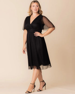 Margot Mesh Midi Cocktail Dress in Onyx