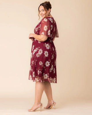 Margot Mesh Midi Cocktail Dress in Raspberry Floral Print