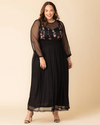 Mystique Mixed Media Evening Gown in Bordeaux Blooms