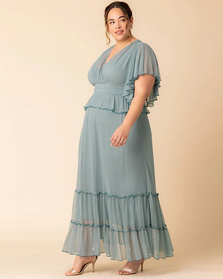 Graceful Tiered Mesh Gown in Sea Foam