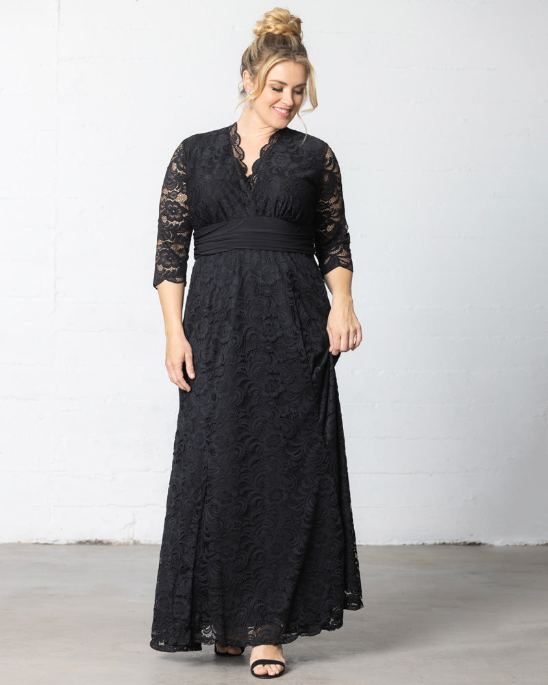 Kiyonna Plus Size Screen Siren Lace Evening Gown - Onyx Kiyonna Plus Size Screen Siren Lace Evening Gown - Onyx