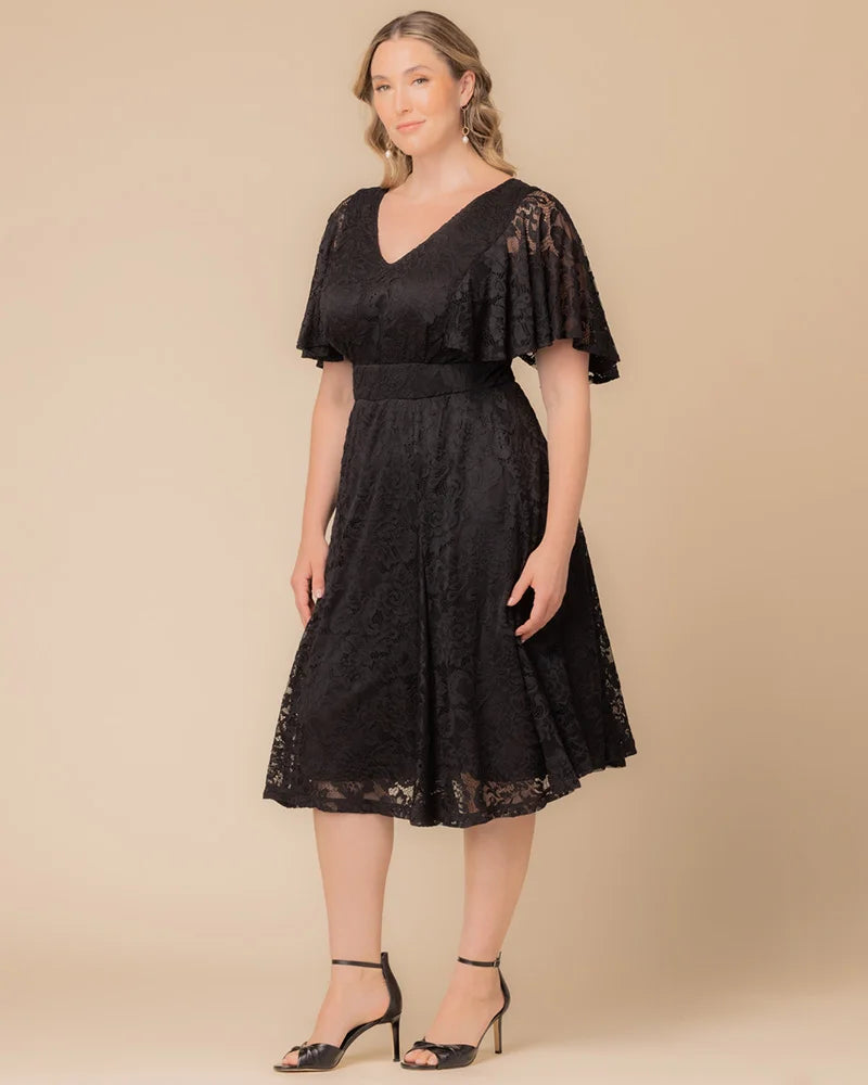 Kiyonna Plus Size Camille Lace Cocktail Dress - Onyx