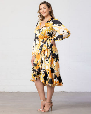 Serena Satin Ruffle Wrap Dress  in Sunset Blooms
