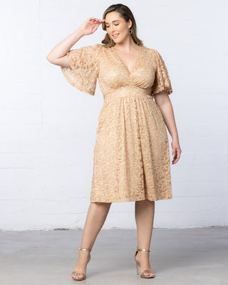 Starry Sequined Lace Cocktail Dress in Champagne