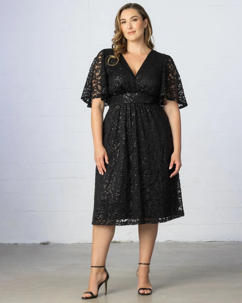 Starry Sequined Lace Cocktail Dress - Plus Navy / 2X Starry Sequined Lace Cocktail Dress - Plus Navy / 2X
