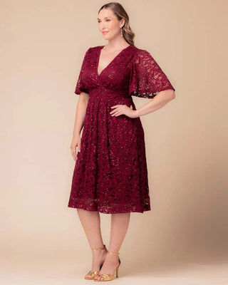 Starry Sequined Lace Cocktail Dress in Pinot Noir