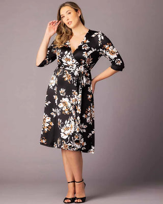 Signature Print Wrap Dress in Black Scattered Blooms