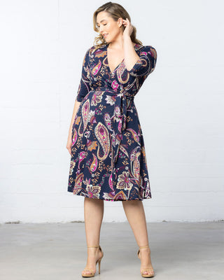 Signature Print Wrap Dress in Navy Paisley Print