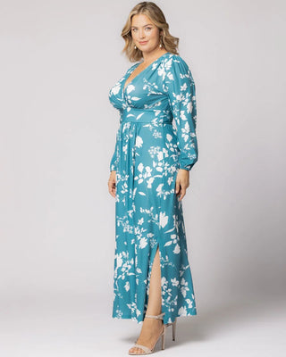 Kelsey Long Sleeve Maxi Dress in Aqua Blooms