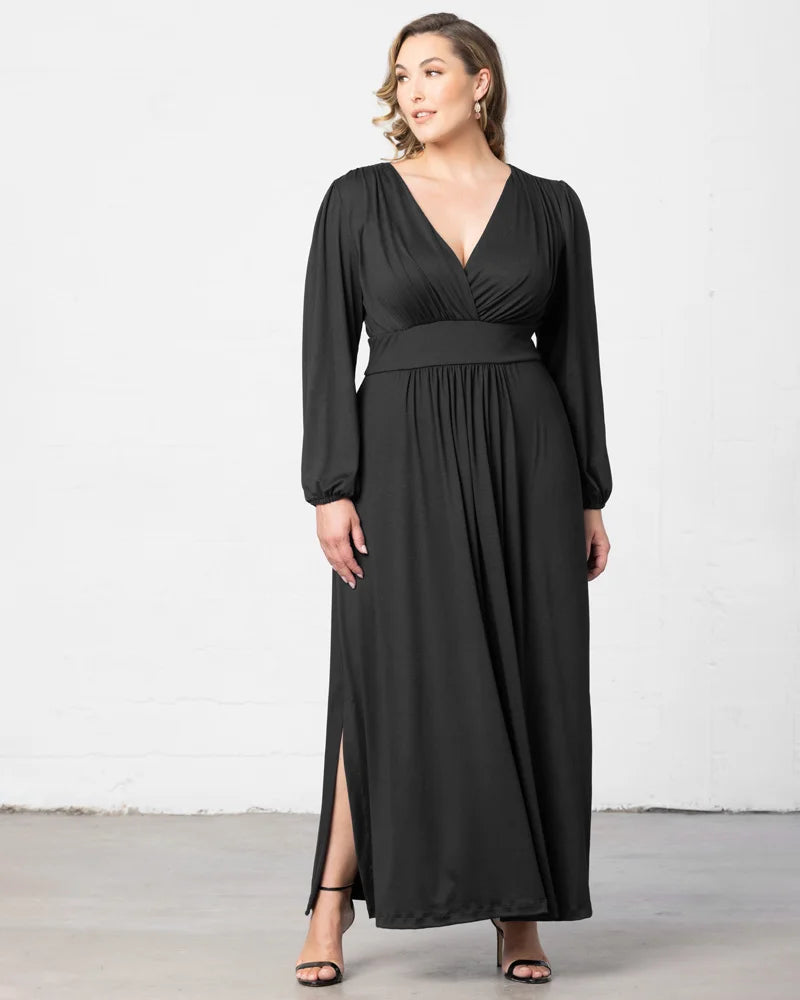 Kiyonna Plus Size Kelsey Long Sleeve Maxi Dress - Black Noir - 2X Kiyonna Plus Size Kelsey Long Sleeve Maxi Dress - Black Noir - 2X