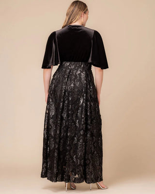 Radiant Opulence Evening Gown in Silver Damask Motif