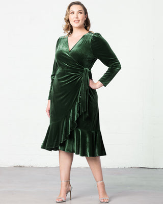 Viola Velvet Wrap Dress in Emerald Green