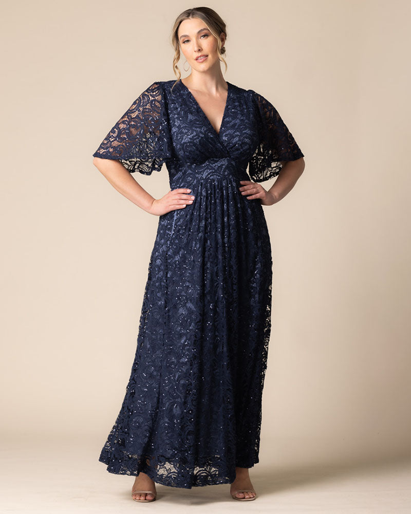 Luminous Sequin Lace Long Gown - Plus Navy / 4X Luminous Sequin Lace Long Gown - Plus Navy / 4X