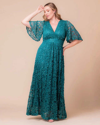Luminous Sequin Lace Long Gown in Teal Topaz