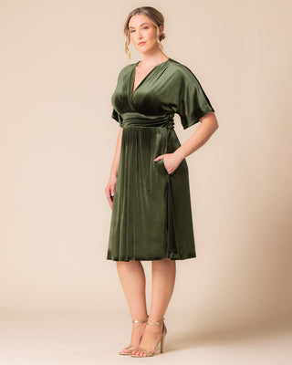 Angelic Velvet Midi Cocktail Dress in Olive