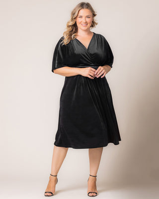 Angelic Velvet Midi Cocktail Dress in Onyx