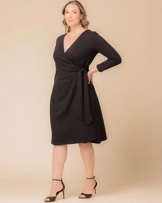 London Sweater Knit Wrap Dress in Black Noir
