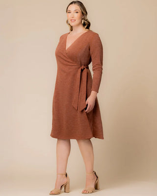 London Sweater Knit Wrap Dress in Cinnamon