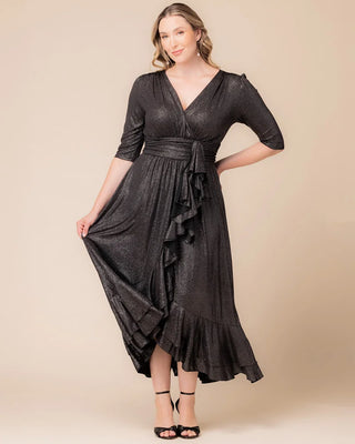 Glimmer Ruffle Evening Gown in Silver Starlight