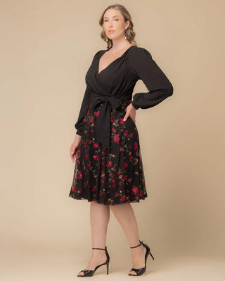 Chelsea Embroidered Midi Cocktail Dress in Floral Flare