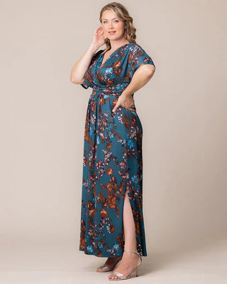 Vienna Maxi Dress in Teal Blue Asters
