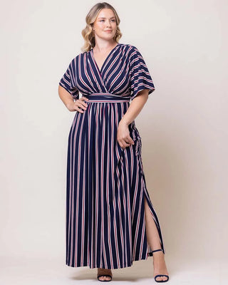 Vienna Maxi Dress in Nautical Navy Stripes
