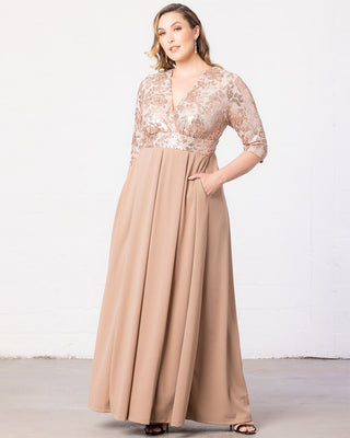 Paris Pleated Sequin Gown in Rose Gold