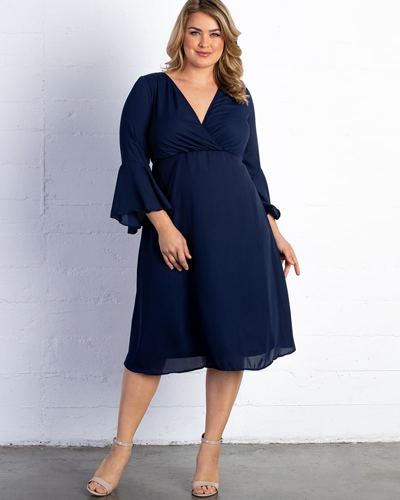Brighton Bell Sleeve Dress - Kiyonna Clothing Brighton Bell Sleeve Dress - Kiyonna Clothing