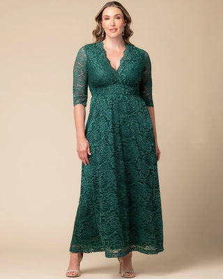 Maria Lace Evening Gown in Emerald Green