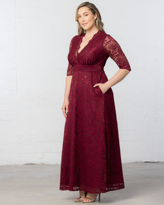 Maria Lace Evening Gown in Pinot Noir