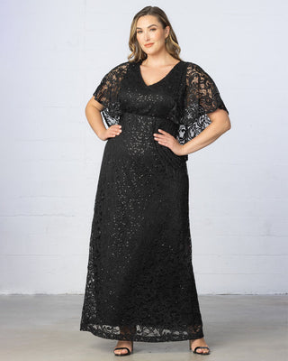 Celestial Cape Sleeve Gown in Onyx