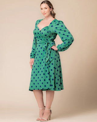 Socialite Sweetheart Polka Dot Wrap Dress in Green Polka Dot