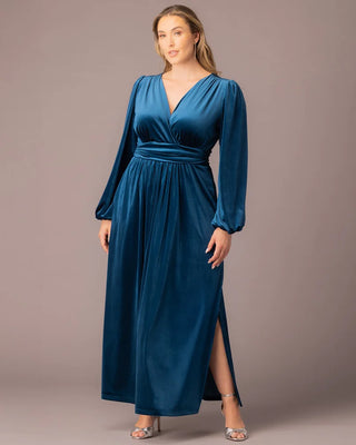 Vivienne Velvet Evening Gown in Teal Topaz
