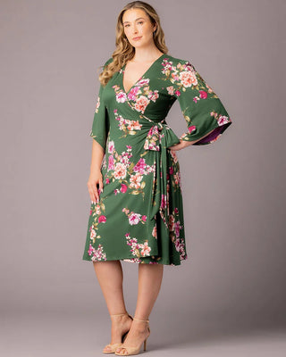 Plus Size Gemini Midi Wrap Dress with Sleeves - Kiyonna Plus Size Gemini Midi Wrap Dress with Sleeves - Kiyonna