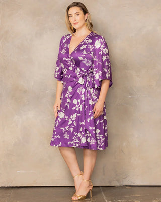 Gemini Wrap Dress in Purple Blooms