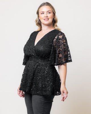 Stardust Sequin Lace Top - Sale! in Onyx